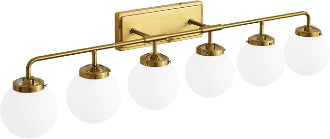 Bathroom Light Fixtures Gold Vanity Lights Over Mirror, Modern Wall Sconce Lighting 6-Light with White Glass Globe Shade