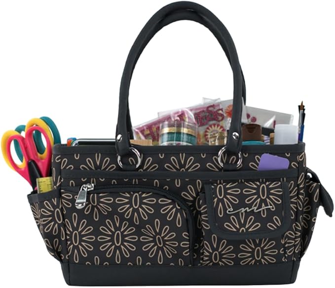 Everything Mary Junior Deluxe Store & Tote Organizer – Tan Geo Craft Caddy with Handles – Collapsible Storage Bag for Sewing, Scrapbooking, Art Supplies & DIY Craft Projects