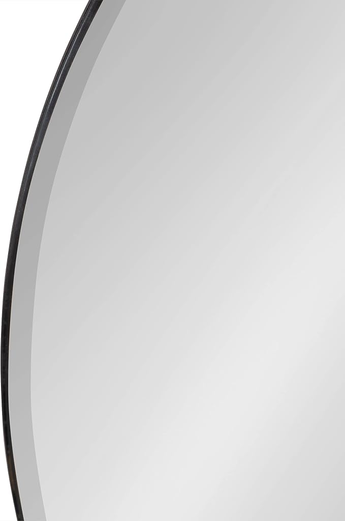Kate and Laurel Fossett Frameless Round Wall Mirror, 24 Inch Diameter, Walnut Brown, Decorative Functional Mirror with Shelf for Storage and Display