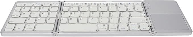 Gugxiom Foldable Wireless Keyboard with Touchpad, Foldable Design 63 Keys BT 3.0 Keyboard for Smartphone Tablet Laptop Travel, Mute, Pocket Size, USB Charging (Silver White)