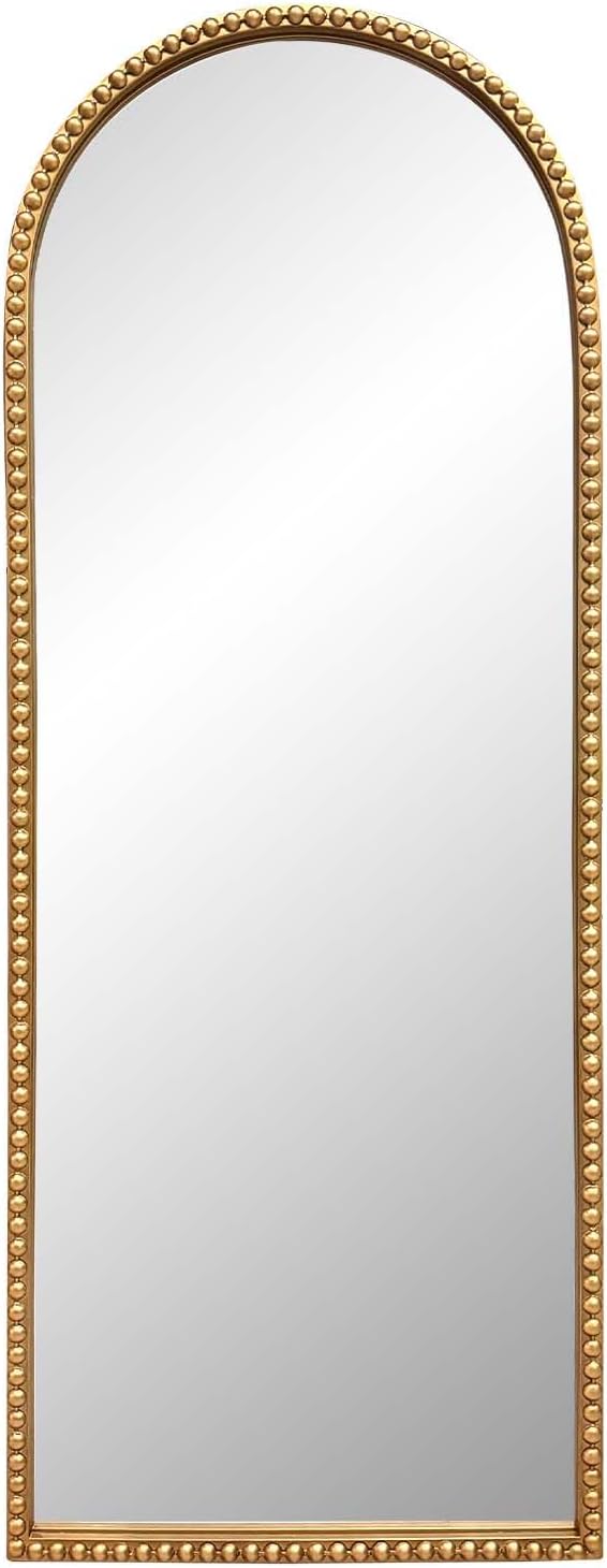 Gold Arched Full Length Mirror,Standing Floor Full Body Mirror with Beaded Frame Hanging or Leaning Wall 53"X20" Full Length Wall Mounted Mirror for Dressing Room Bedroom Entryway