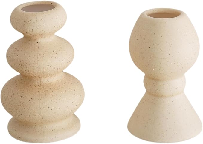 Taper Ceramic Candle Holders, Set of 2 Matte Boho Decorative Candlestick Holders,Table Decor Centerpiece for Home Decor Dinning Wedding Party Aromatherapy Votive (Matte Ivory, Style A)