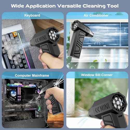 Electric Air Duster, 110,000 RPM Super Power Turbo Fan Cordless Air Duster, 3-Gear Adjustable Mini Blower with Fast Charging, Dust Blower for Computer, Keyboard, House, Outdoor and Car