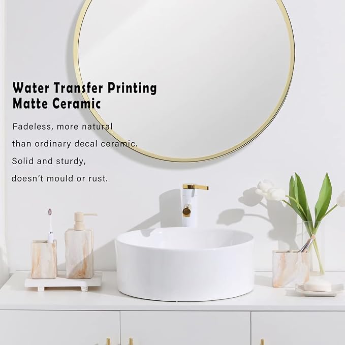 RQYIXI Bathroom Accessories Set 4 Pcs Marble Look Sets Toothbrush Holder Soap Dispenser Counter Top Ceramic Bathroom Decor Set Beige