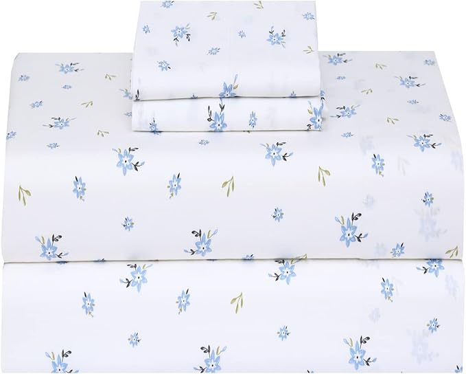 RUVANTI 100% Cotton King Size Sheets Set, 4 Pieces, Soft & Breathable Percale Weave Bedding, Deep Pocket 16", Hotel Standard, Crisp Cool Feel, Durable, Perfect Floral Bed Sheet, Phulkari