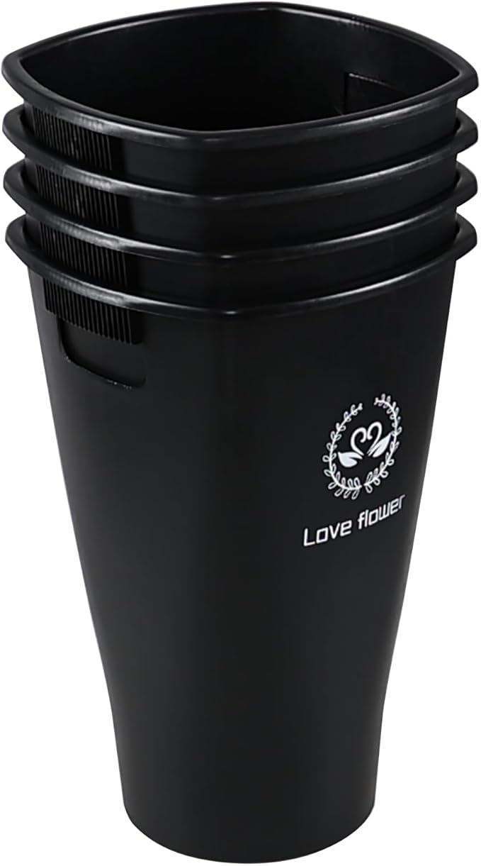 16 Inch Plastic Flower Buckets with Cutout Handles, 4 Pack Tall Cut Flower Buckets Vase for Home Wedding, Black