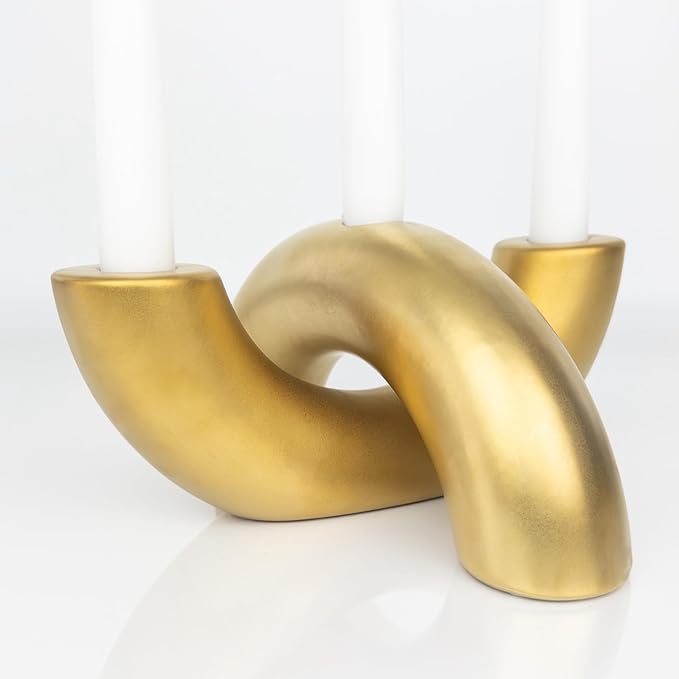 Taper Candle Holder Set - Candle Stick Holders for Dining Room Table, Entryway Table, or Fireplace Mantel - Modern Candelabra Home Decor (Gold)
