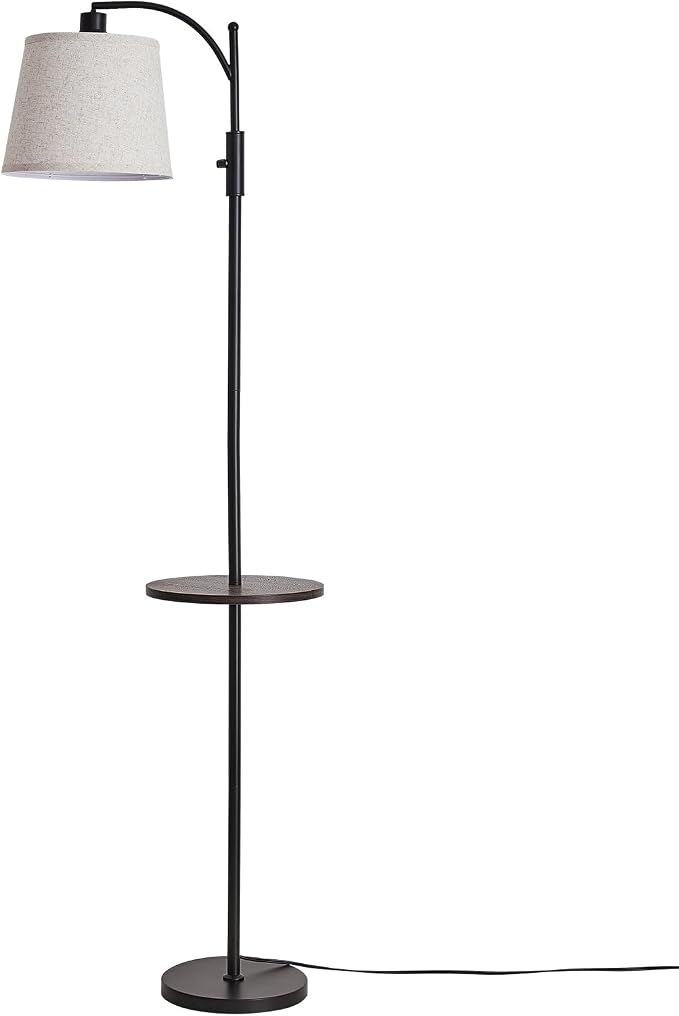 AIDENOEY Fully Dimmable Floor Lamp for Living Room,Standing Lamp Rotary Switch with Table&Linen Beige Shade,Black Tall Lamps for Bedroom with Adjust Head,9W LED Bulb Included