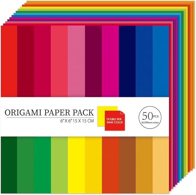 Square Origami Paper 6x6 Double Sided 50 Sheets 50 Colors 70GSM Origami Kit Japanese Chiyo Easy Fold Arts Crafts DIY Handwork Solid Color