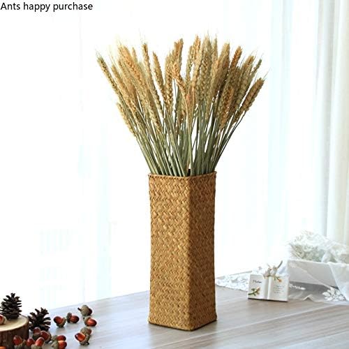 Natural Seaweed Weave Basket Pastoral Rattan Vase Bamboo Weaving Room Flower Arranger Gypsophila Dried Flower Vase Decoration (A)