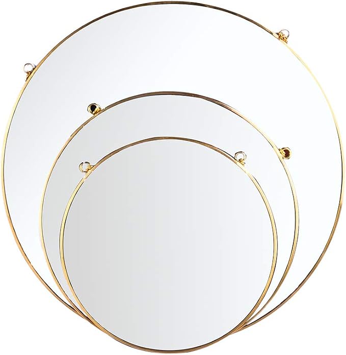 LONGWIN Hanging Wall Circle Mirror Decor Gold Geometric Mirror with Chain for Bathroom Bedroom Living Room 15.7"