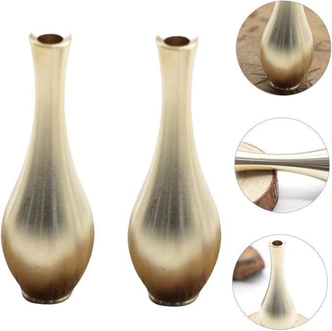 2pcs Mini Brass Vases Compact Antique Tabletop Flower Pots Home Decoration for Living Office Desktop Display