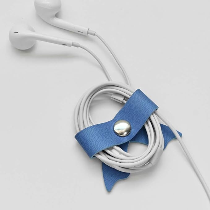 SenseAGE 5 Pack Cord Organizer, Bow Cord Keeper, Cable Organizer USB Holder, Leather Cable Management, Cable Straps, Earphone Winder, Storage Straps for Electronics, Earbuds, Small, Random Blue