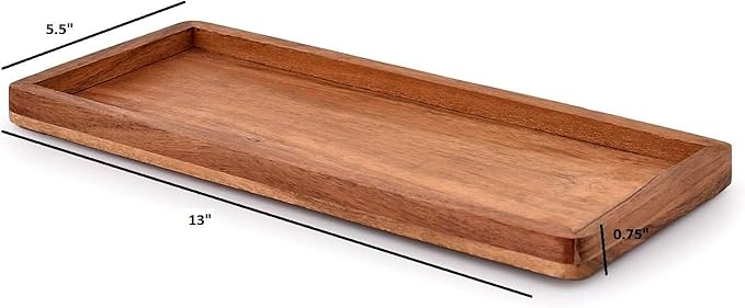 NIRMAN Acacia Wood Rectangular Wooden Platters for Home Decor, Food, Vegetables, Fruit, Charcuterie, Appetizer Serving Tray (13" x 5.5" x 0.75") (Set of 3)