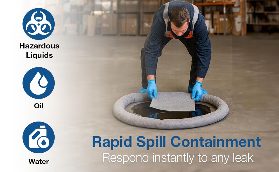 Universal Spill Kit - OSHA Approved Biohazard Cleanup for Oil, Water & Chemicals | 15 Absorbent Pads, 2 Socks, PPE in Bright Orange Duffel Bag