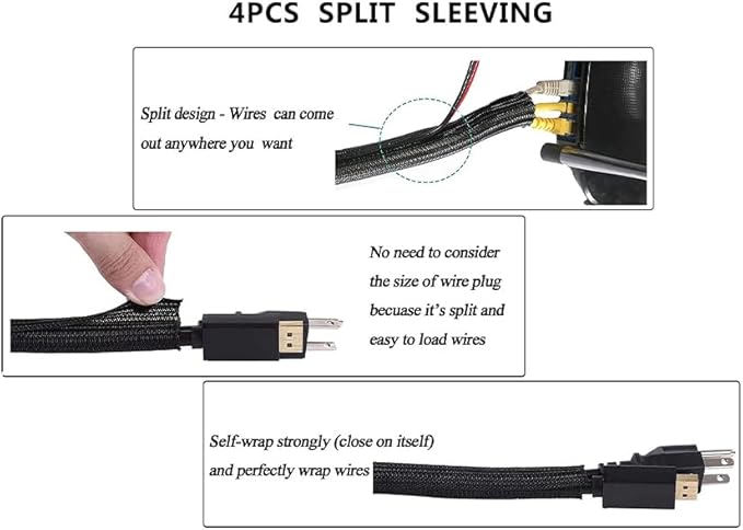 50ft – 1" Split Wire Loom Tubing Cable Sleeve – Braided Cord Protector for Power Cords, Audio Video Cables, USB, Automotive Wiring – Pet Chew Resistant, Flexible Wire Organizer – Black