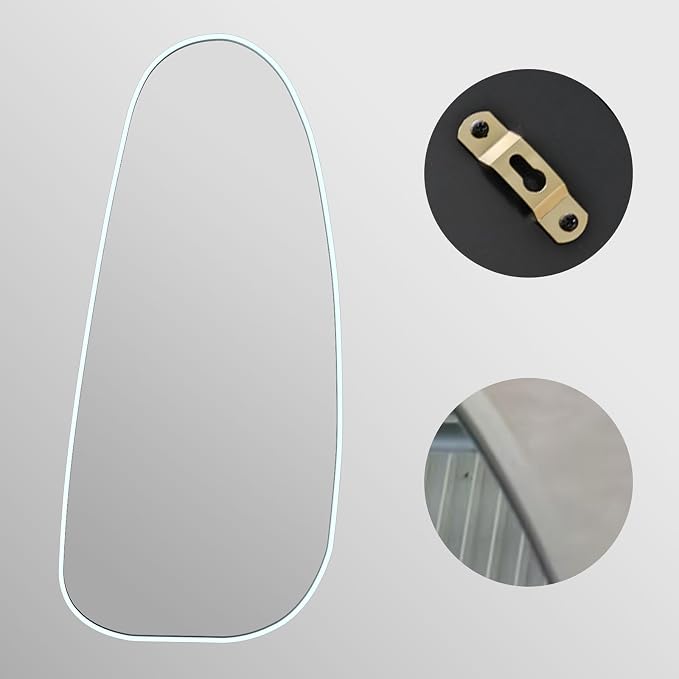 47"x22" Irregular Wall Mirror Silver Asymmetrical Shaped Aluminum Alloy Framed Mirror for Living Room Bathroom Bedroom Entryway Fireplace
