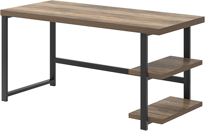 FOLUBAN Computer Desk, Modern Home Office Desk with Storage Shelves, Writing Study Gaming Table for Living Room Bedroom, Rustic Oak, 53 Inch
