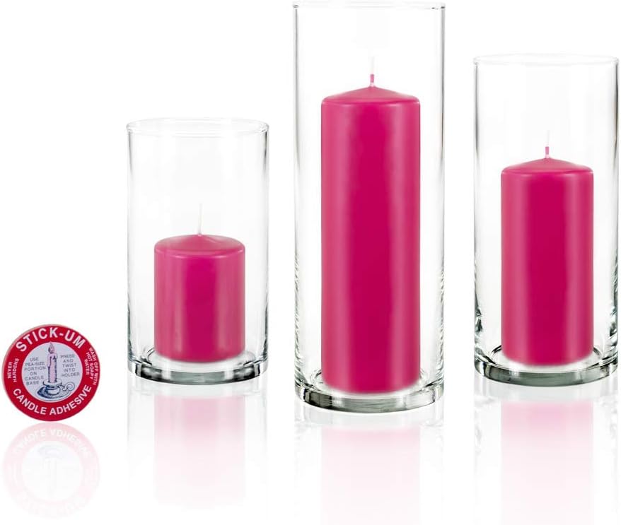 yummi Set of 36 Slim Pillars and Cylinder Vases - Hot Pink