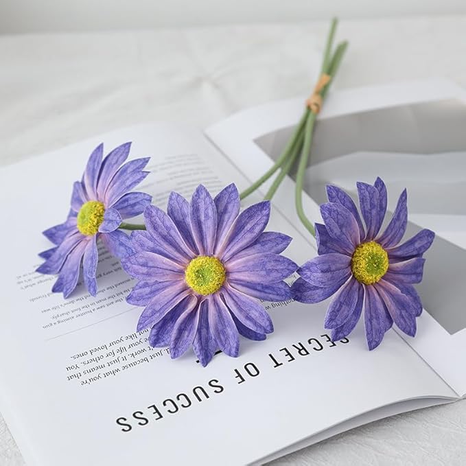 IPOPU 15pcs Daisies Artificial Flowers Faux Purple Daisies Flowers 12" Fake Wildflowers Flower Silk Flowers for Floral Arrangements Wedding Home Garden Decor (Purple)