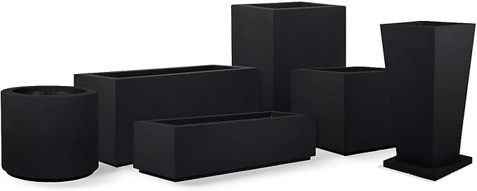 PolyStone Monterray Modern Outdoor/Indoor Square Planter, 23" L x 23" W x 19" H, Lightweight, Heavy Duty, Weather Resistant, Polymer Finish, Commercial Grade and Residential (Black)