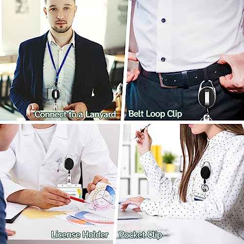 Simetufy 50 Pcs Retractable Badge Reels, Heavy Duty ID Badge Holder Retractable Clip Bulk, Key Holder with Ring for Office Worker Employee, Doctor Nurse