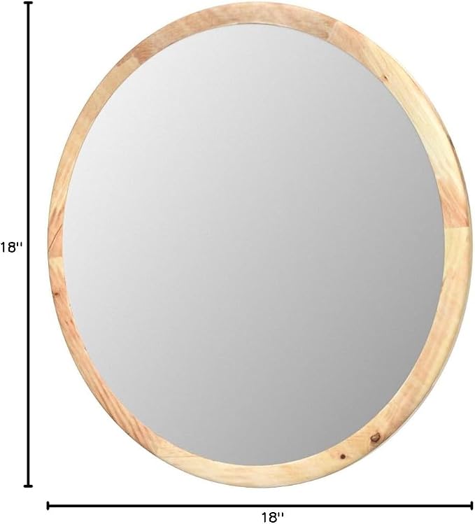 Round Wood Mirror,36 inch Circle Wooden Natural Large Farmhouse Vanity Boho Decor Wall Mirror for Bathroom Bedroom Living Room Hallway