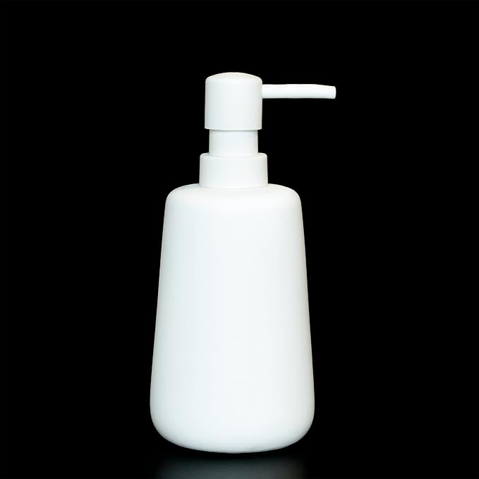 Matte White Ceramic Soap Dispenser, 13 oz Refillable Bathroom or Kitchen Countertop Dispenser with Soft Touch Rubber Coating