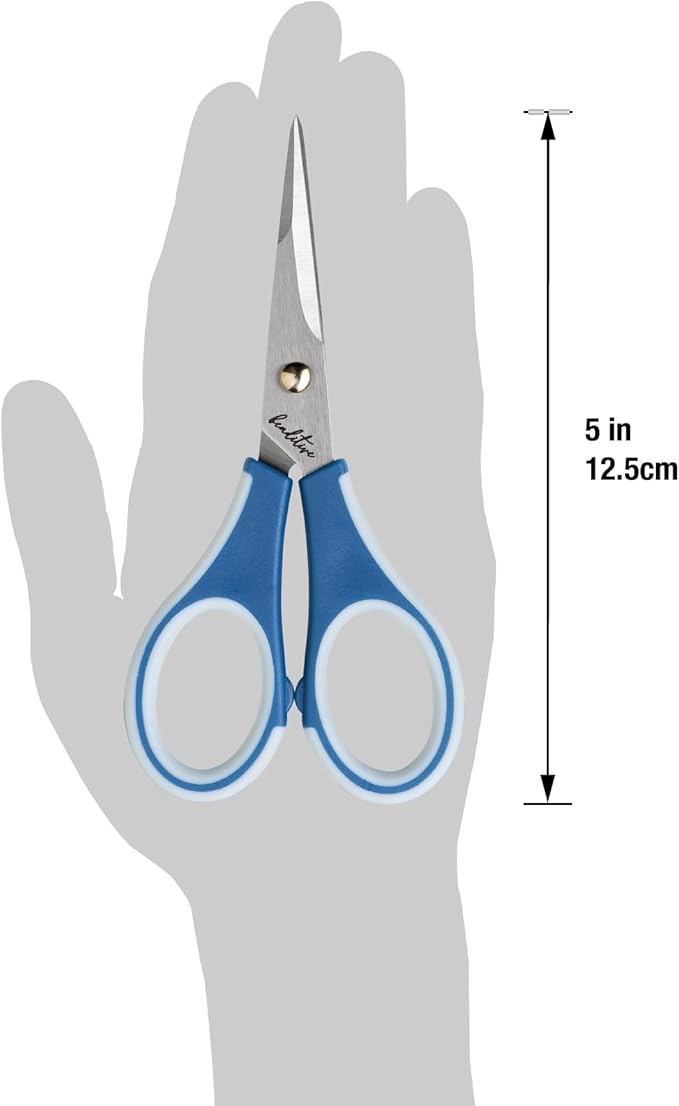 Beaditive Precision Craft Scissors - Ultra Sharp Stainless Steel Blades & Non-Slip TPR Handles - Adult & Kid Scrapbooking Scissors With Safety Cap For Home, Office, School (Blue)