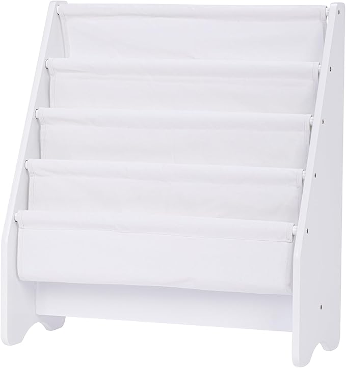 UTEX Kids Bookshelf Storage, Book Shelf for Kids Rooms, 4 Tier Sling Bookshelf for Kids, Toddler, Magazine Book Rack, Children Book Organizer, White