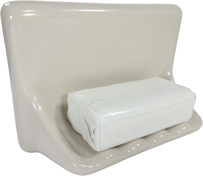 Beige Bone Almond Ceramic Soap Dish Shower Tray Tile in Installation Vintage Mid Century Modern Retro