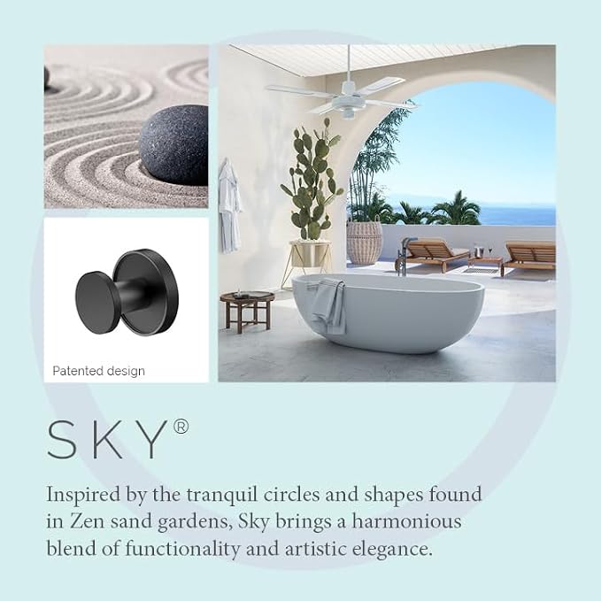 Gatco Bath Towel Hook | Retro–Modern Wall Hook for Robes, Towels, and Clothes | Sky 5555MX, Matte Black