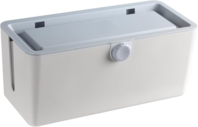 KinderSense® Cable Management Box - Cord Organizer with Child Proof Lock - Cord Hider to Conceal Wires,Power Strips from TV,Computer,Desk and Babies - 12 X 5.25 x 5.25 (Gray)