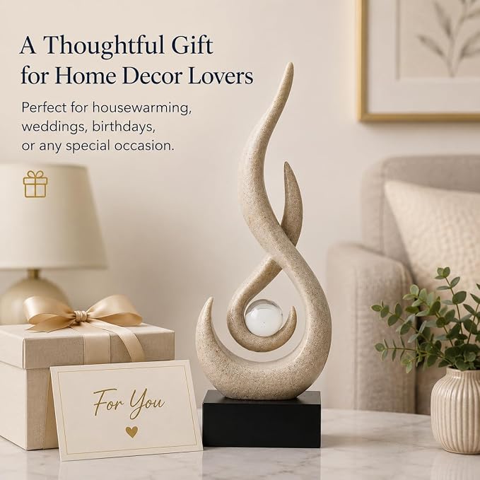 Modern Abstract Art Table Decoration,Resin Flame Statue Modern Centerpiece Ornaments for Living Room Great Gift Idea Home Decor,Collectibles (Grey)