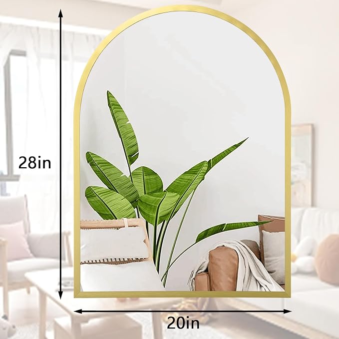 Arched Bathroom Mirror for Wall, Arch Wall Mirror Aluminum Alloy Frame Mirror for Vanity Living Room, Bedroom, Entryway Large 28"x20"