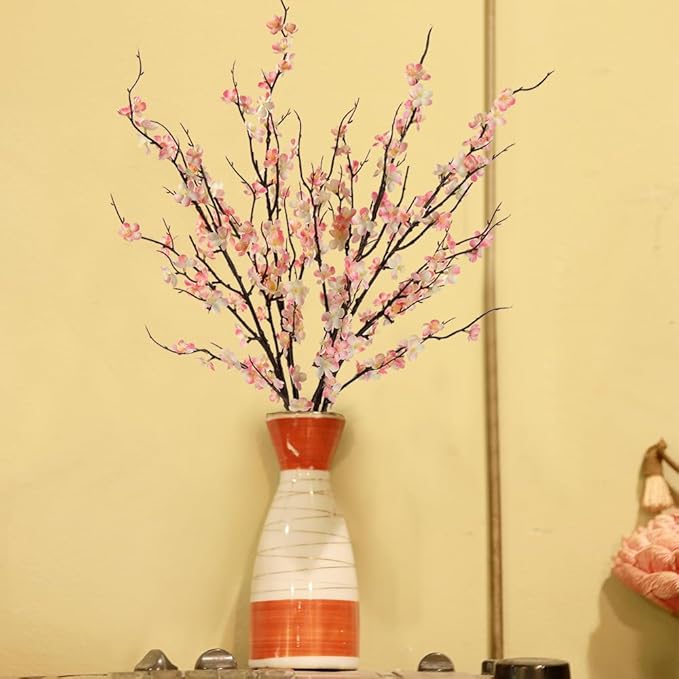 LESING 4pcs Cherry Blossom Flowers Artificial, Fake Silk Cherry Blossom Branches Tall Peach Blossom Flower Stems Arrangement for Wedding Home Office Party Decoration (Light Pink-2)