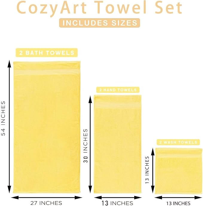 COZYART Luxury Yellow Bath Towels Set, Cotton Hotel Large Towels for Bathroom, Thick Bathroom Sets of 3 with 1 Bath Towel, 1 Hand Towel, 1 Washcloth, 650 GSM