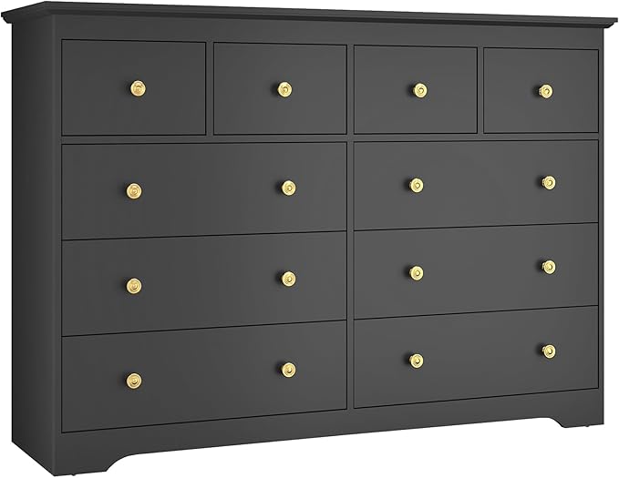 Black Dresser for Bedroom,55" Wide 10 Drawers Dressers,Modern Wooden Chest for Living Room, Hallway