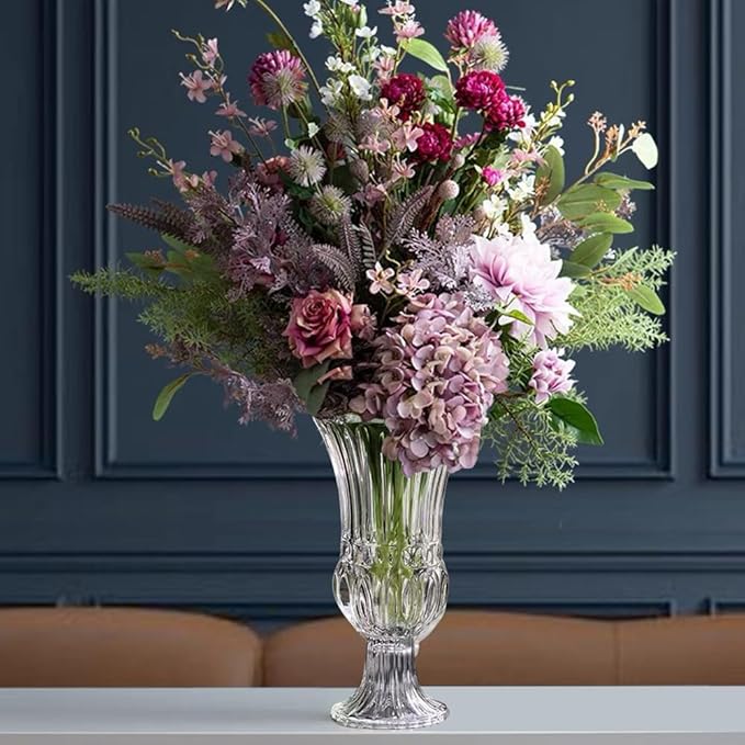 11.6" High Transparent Glass Vase, Art Plant Flower Vase. Decorative for Home Office Wedding Holiday Party Celebrate Centerpiece Decor