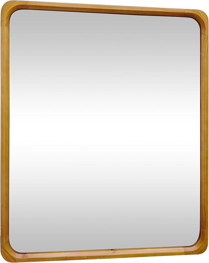 Tanmicoshomy Natural Wood Bathroom Mirror 30 x 36 Inch, Rectangle Mirrors with Tempered Glass for Living Room Bedroom or Entryway