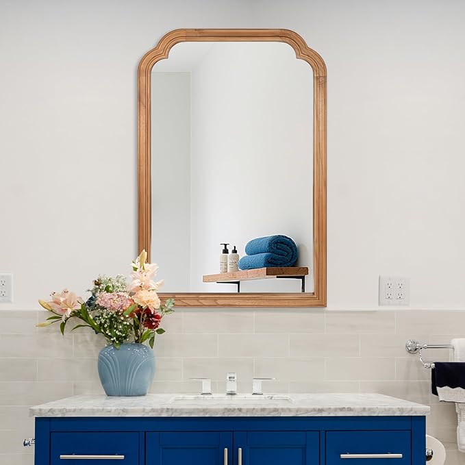 Wood Bathroom Mirror for Wall, 36 x 24 Inch Large Decorative Wall Mirror with Rustic Wooden Frame for Living Room, Vanity, Bedroom, Entryway, Farmhouse