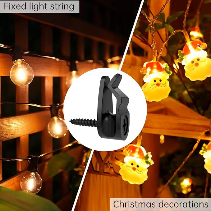 GEZIDEA String Light Hanger Hooks,Screw in Hooks for Hanging Christmas Light,Led Fairy Led Light Clips,Black,50 Pack (Big)