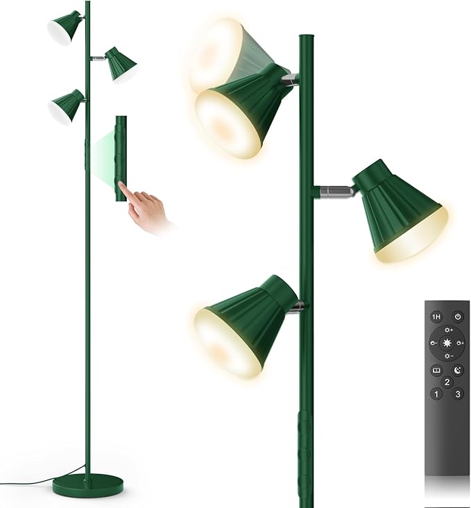 SIBRILLE 36W LED Tree Floor Lamp, Dimmable Tall Standing Lamp with Remote & Touch Control, 4 Color Temperatures Bright Floor Lamp, 3 Rotatable Light Modern Floor Lamps
