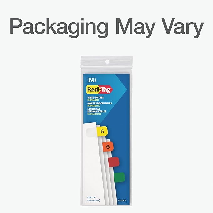 Redi-Tag Write-On Tabs, Permanent Adhesive Index Tabs, Assorted Primary Colors: Yellow, Orange, Red, Blue and Green, 1" x 7/16", 390 Pack (1009303)