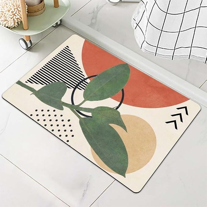 Diatomaceous Earth Bath Mat,Abstract Art Leaf Sun Non-Slip Volume Super Absorbent Fast Drying for Bathroom Kitchen Door mat,Eco-Friendly Easy to Clean 20×31Inch (50 * 80cm)