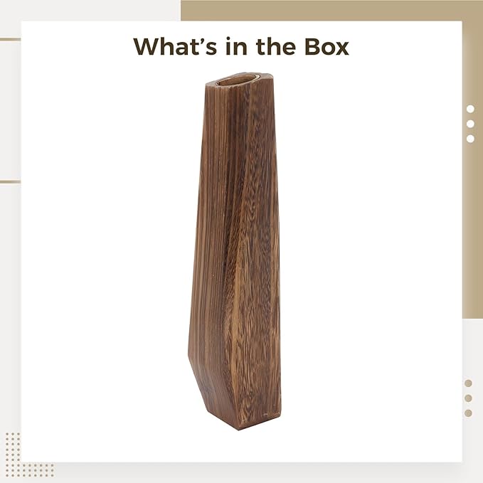 PONDON Decorative Tall Wood Vase for Dried Flowers, Rustic Flowerpot, Burnt Paulownia Plant Pot, Adds Elegance to Home Office Cafe