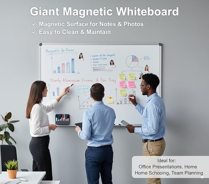 Magnetic Whiteboard -2 Pack 72" x 40" Large Magnetic Dry Erase Board with Removable Marker Tray| Commercial Wall-Mounted Aluminum Message Presentation White Board for Home Office Classroom