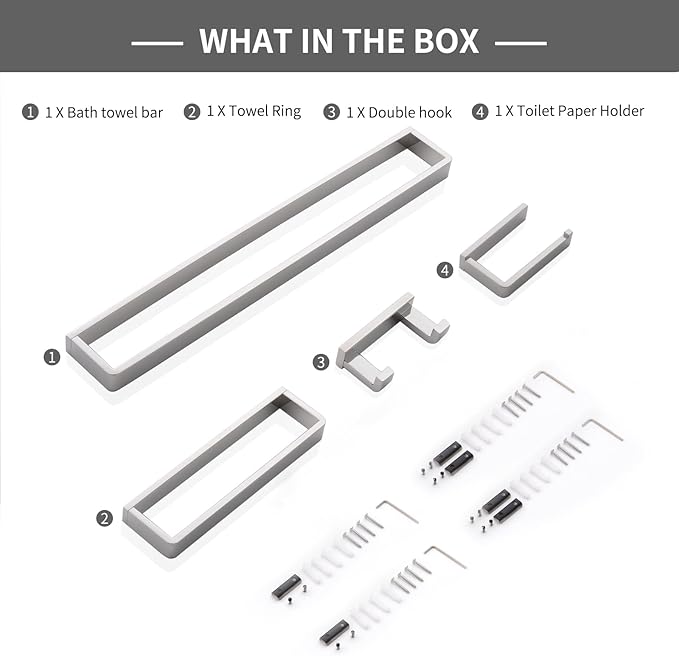 YACVCL 4-Piece Bathroom Hardware Accessories Set Polished Chrome Towel Bar Set Square Towel Holder Kit Stainless Steel Wall Mounted