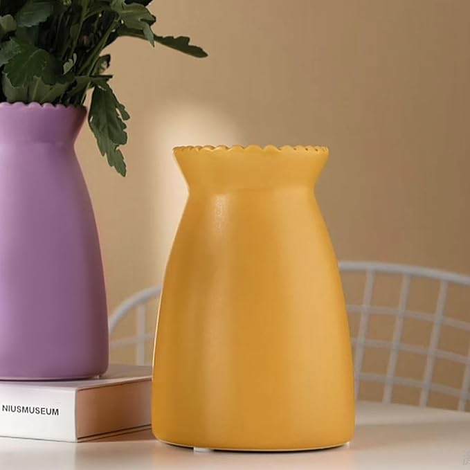 hjn Yellow Flower Vase – Minimalist Ceramic Vase, Decor Vases for Flowers/Centerpieces/Table/Office/Living Room/Bookshelf/Mantel/(Yellow)
