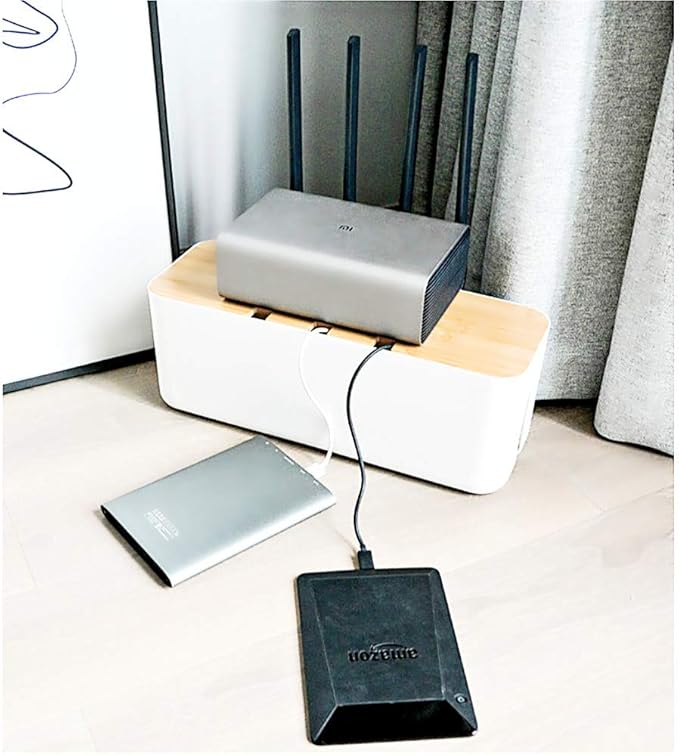Sourcemall Cable Management Box| Power Stripe Organizer|Cord Organizer Box| Hide and Conceal Power Strips and Electrical Cords from TVs, Computers, and Desks| Keep Pets Safe (White Large)